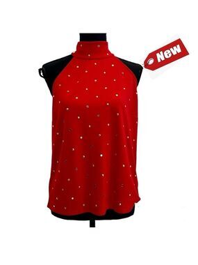 Michael Michael Kors red gold sequin high neck halter top blouse Sz M NWT